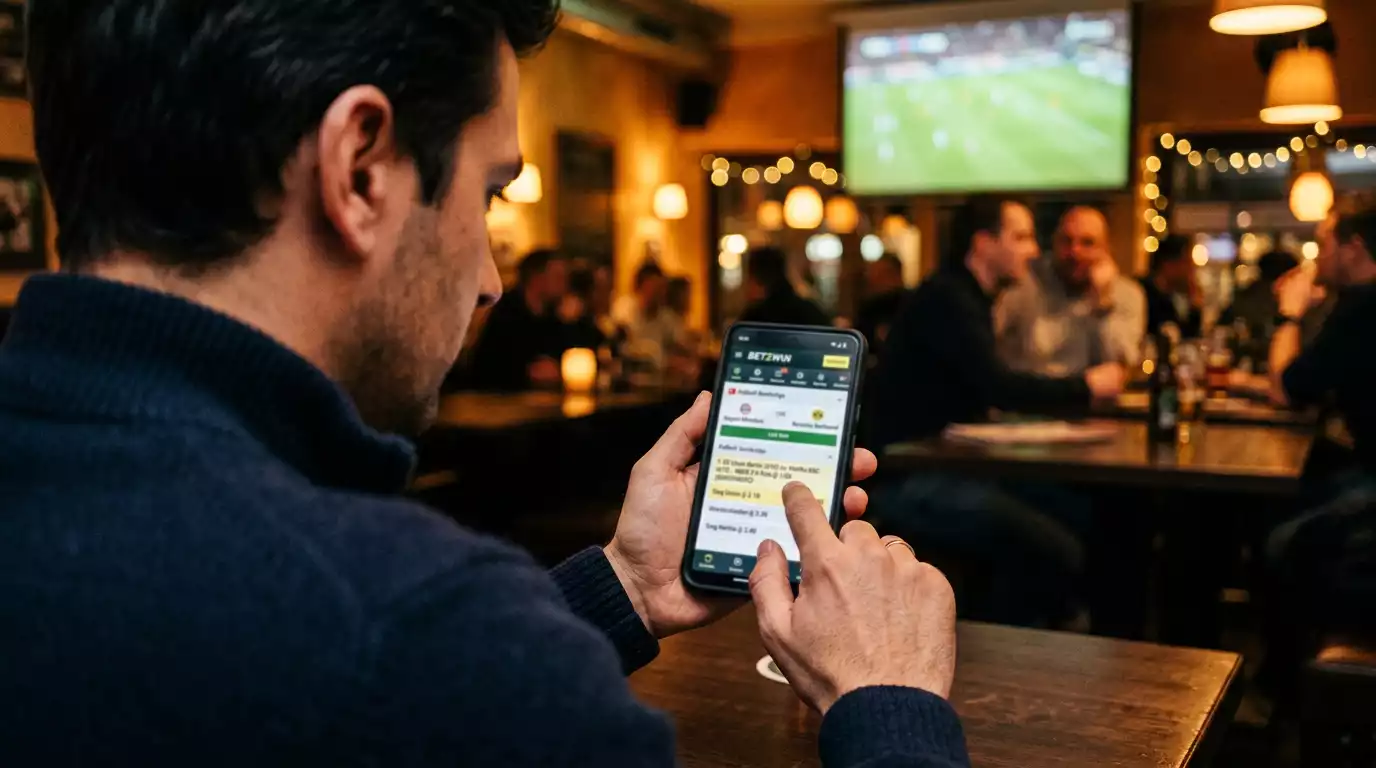 Person wählt zufrieden die günstigste Option auf dem Smartphone