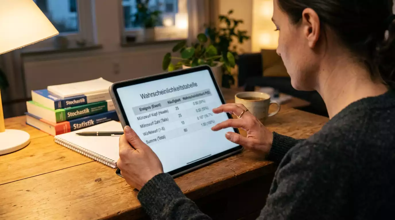 Person analysiert auf einem Tablet ein einfaches Quotendiagramm