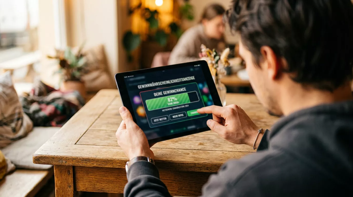 Hand bedient ein Tablet mit einer einfachen Wahrscheinlichkeitsgrafik