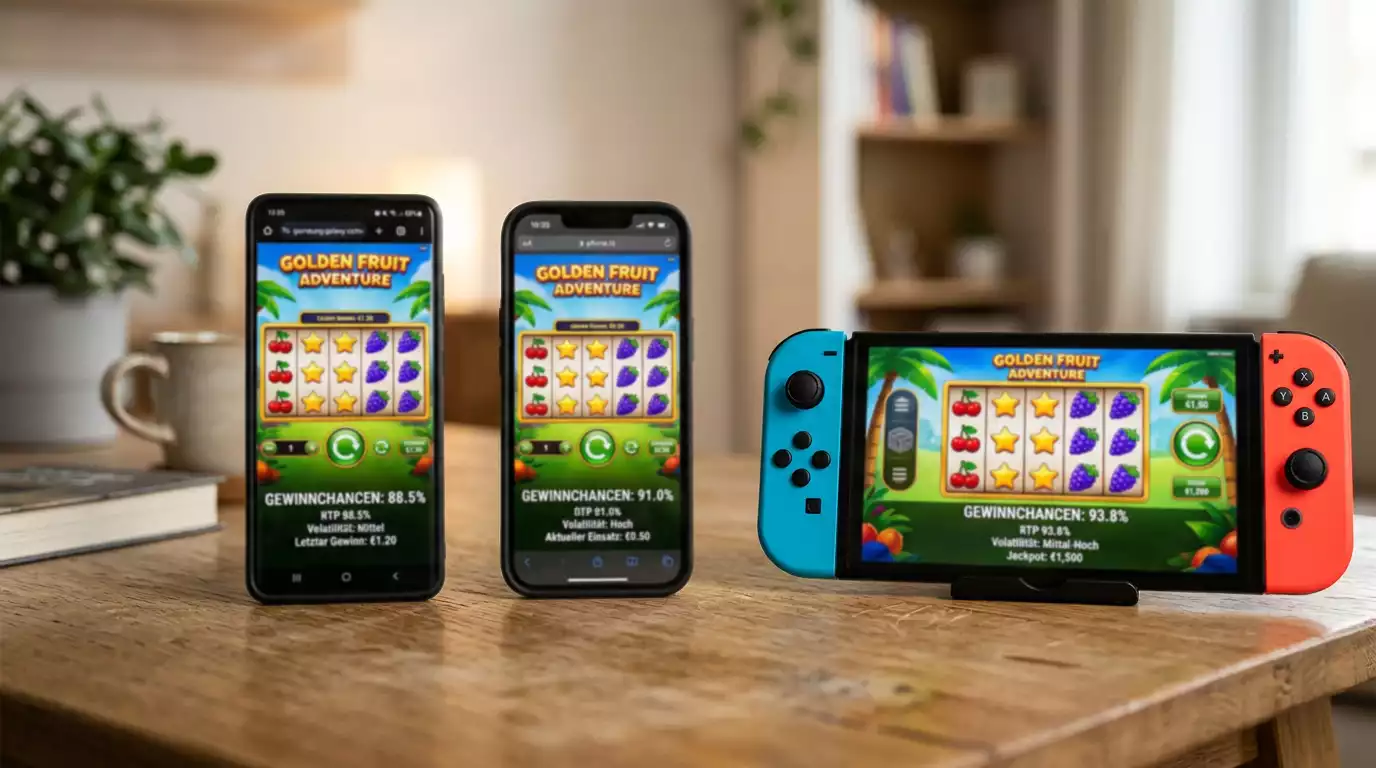 Drei Bildschirme zeigen dasselbe Spiel mit unterschiedlichen Quoten