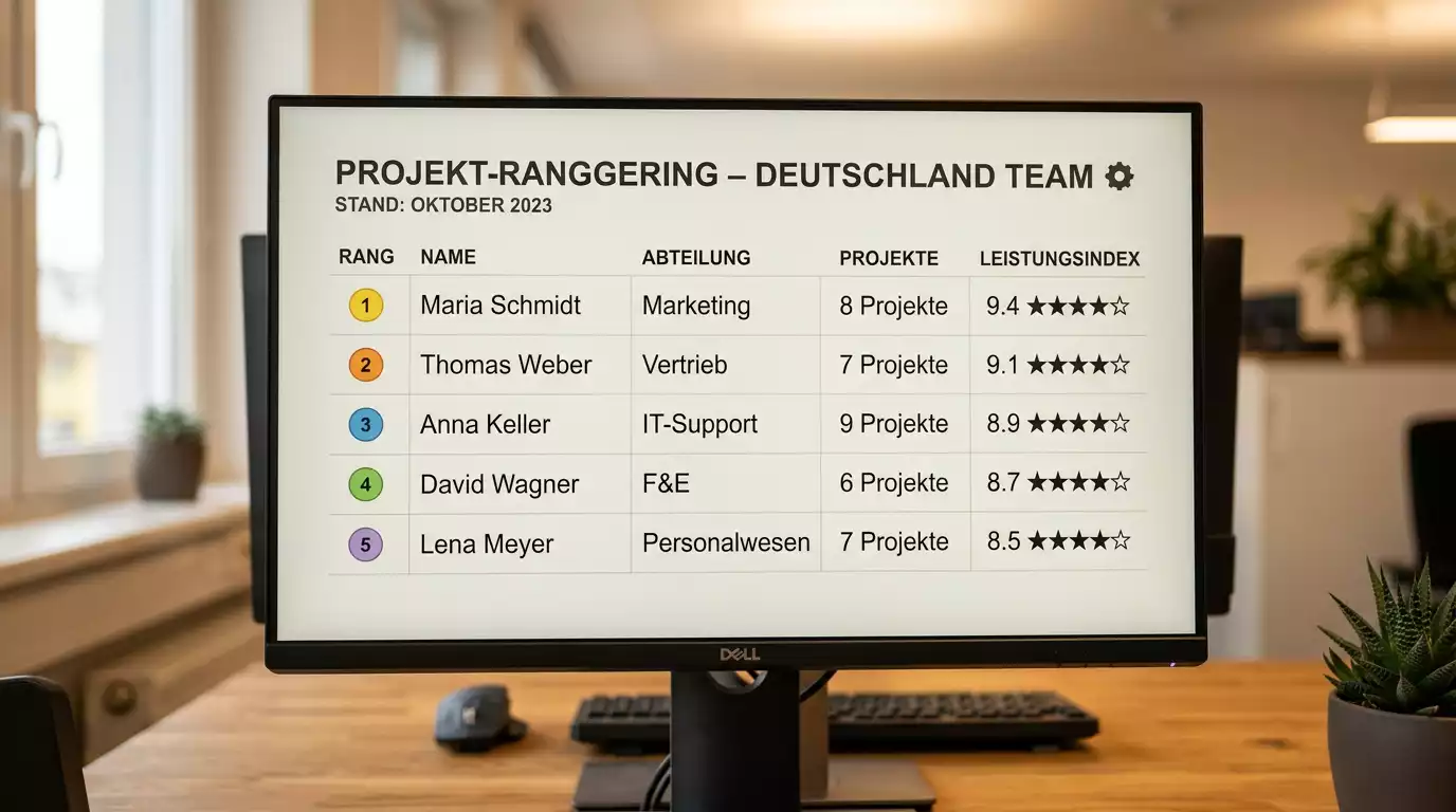 Bildschirm mit einer übersichtlichen, geordneten Listendarstellung