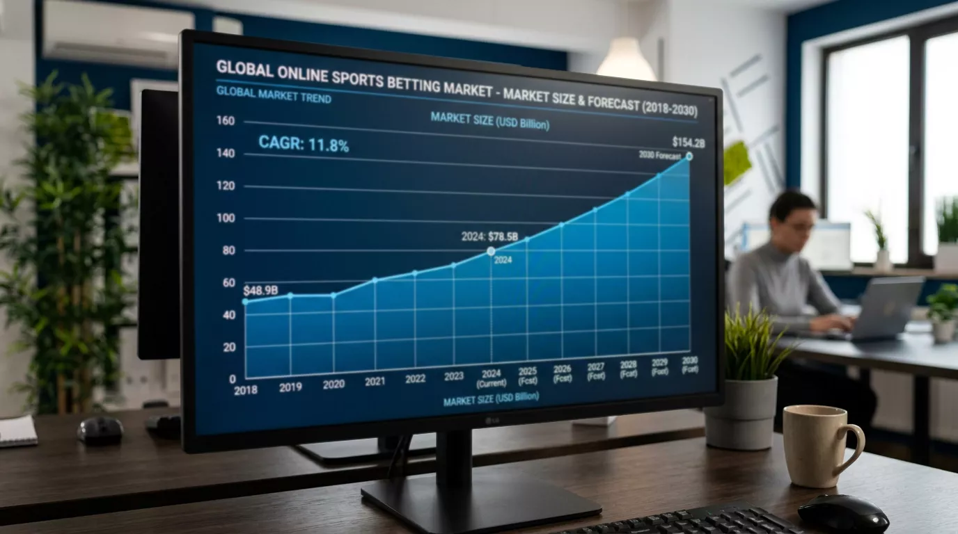 Aufsteigende Trendlinie auf einem Bildschirm in einem Büro
