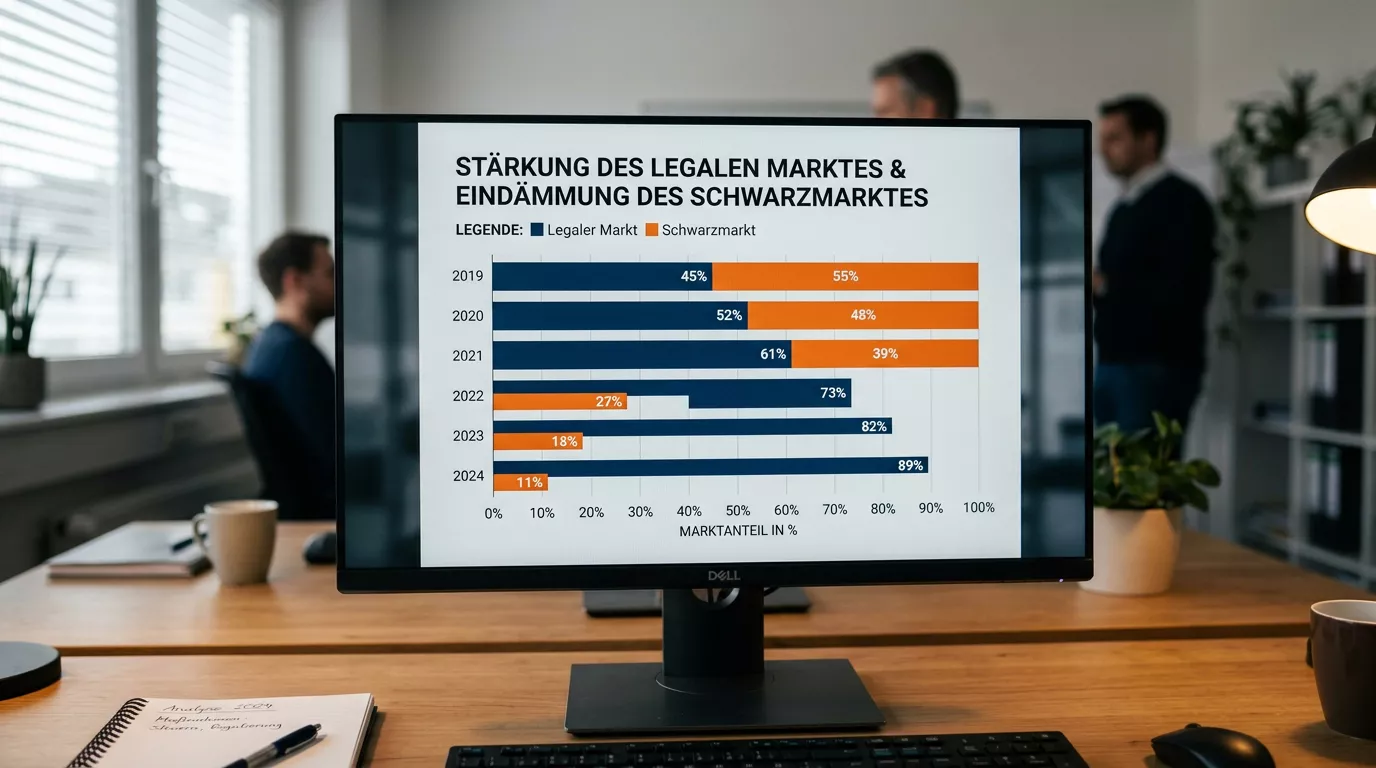 Bildschirm zeigt ein klares Balkendiagramm ohne Zahlen