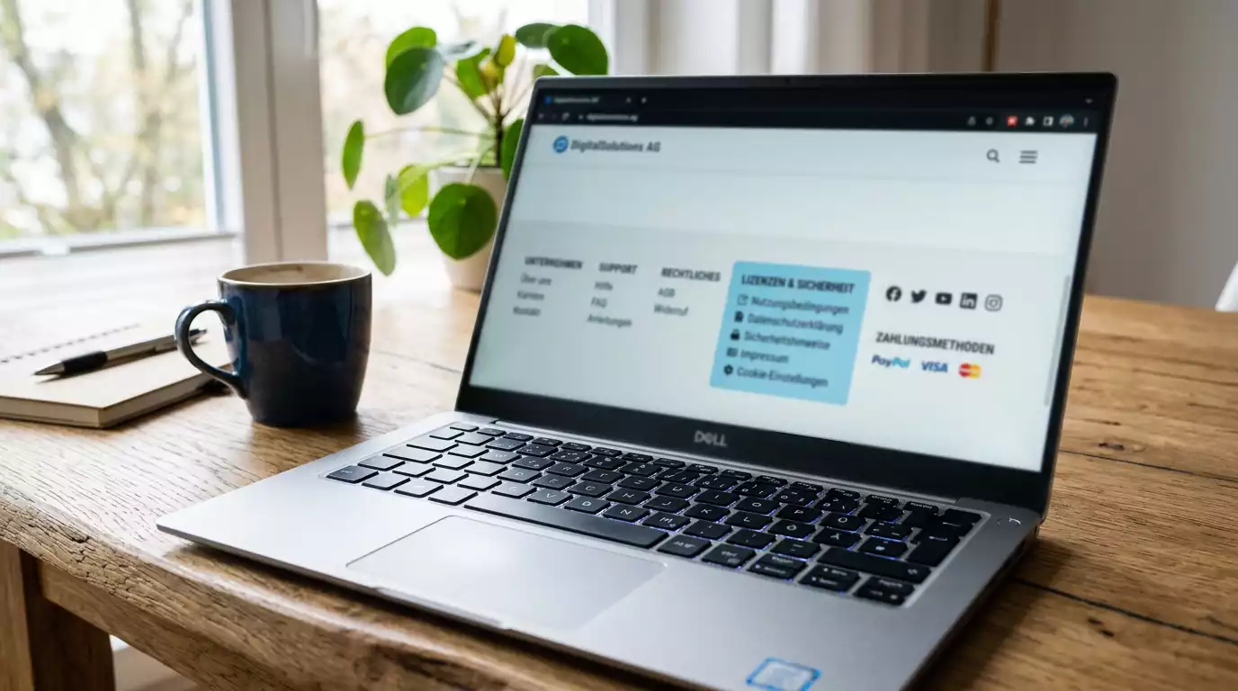 Laptopbildschirm mit einem hervorgehobenen Lizenz- und Sicherheitsbereich
