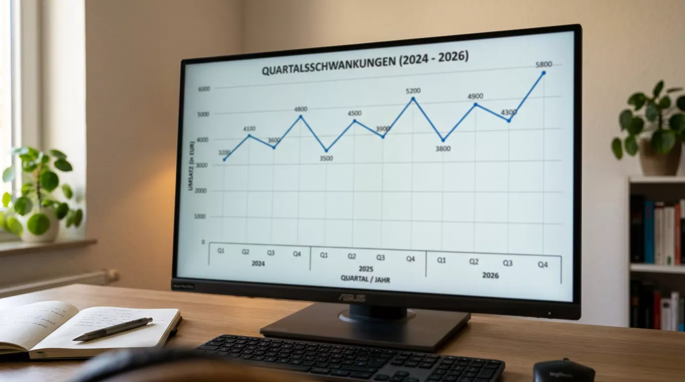 Monitor zeigt einen einfachen Verlauf mit Schwankungen über Quartale