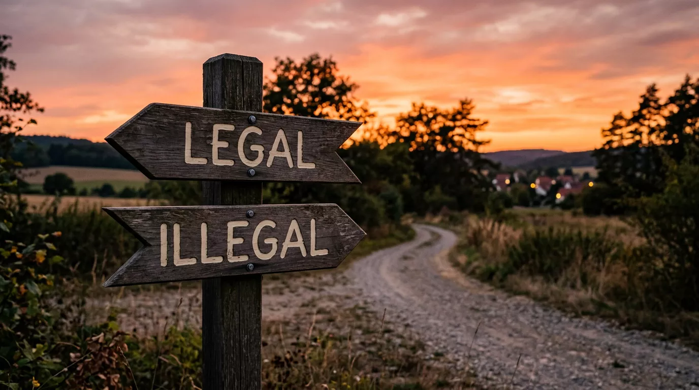 Wegweiser mit der Aufschrift legal und illegal als Sinnbild des regulierten Wettmarkts