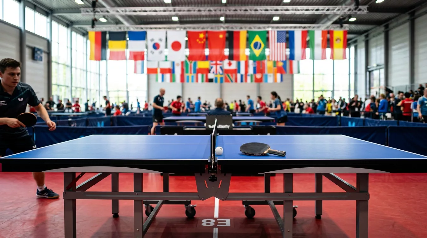 Tischtennistisch als Sinnbild für die weltweite Verbreitung des Sports