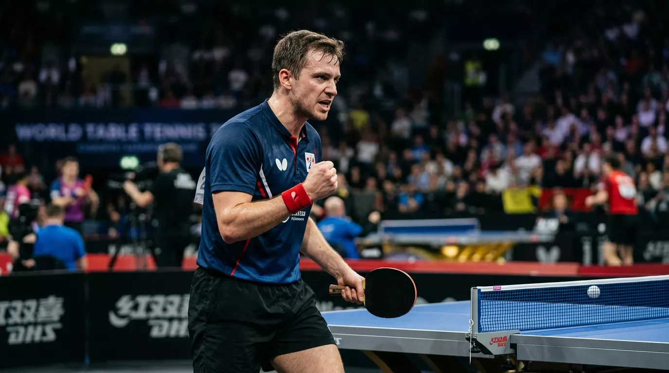 Tischtennisspieler mit konzentrierter Korpersprache als Zeichen fur Momentum im Spiel