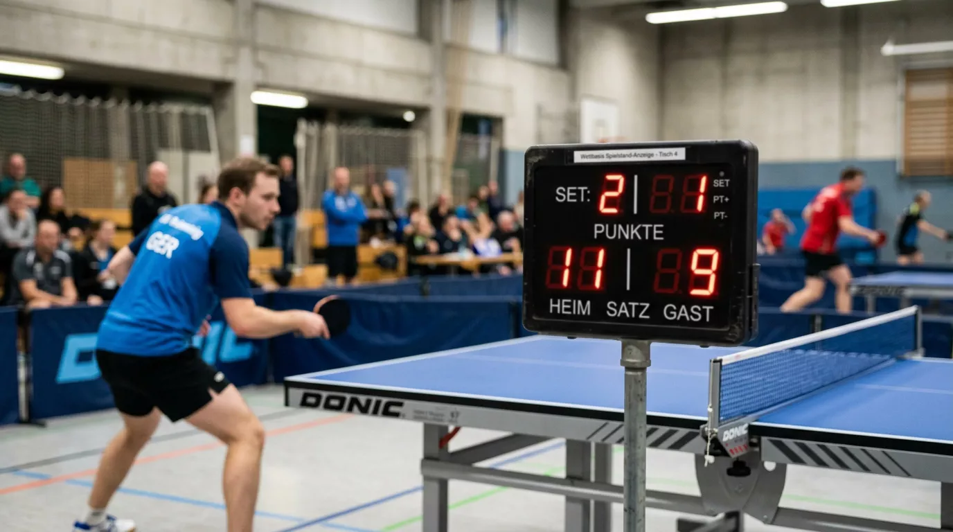 Anzeigetafel eines Tischtennis-Matches mit Satzstanden als Grundlage fur Satzwetten