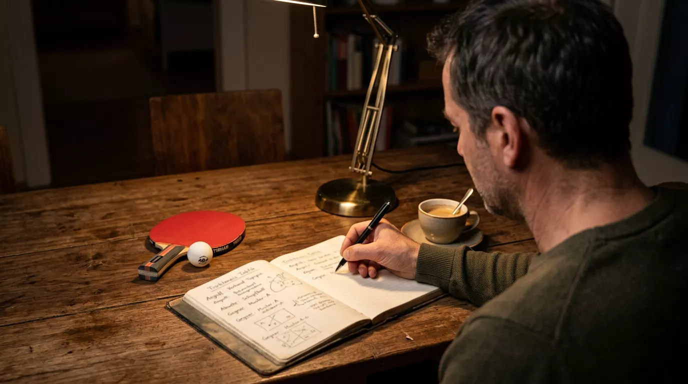 Person macht sich am Schreibtisch Notizen zur Wettstrategie mit festem Budget