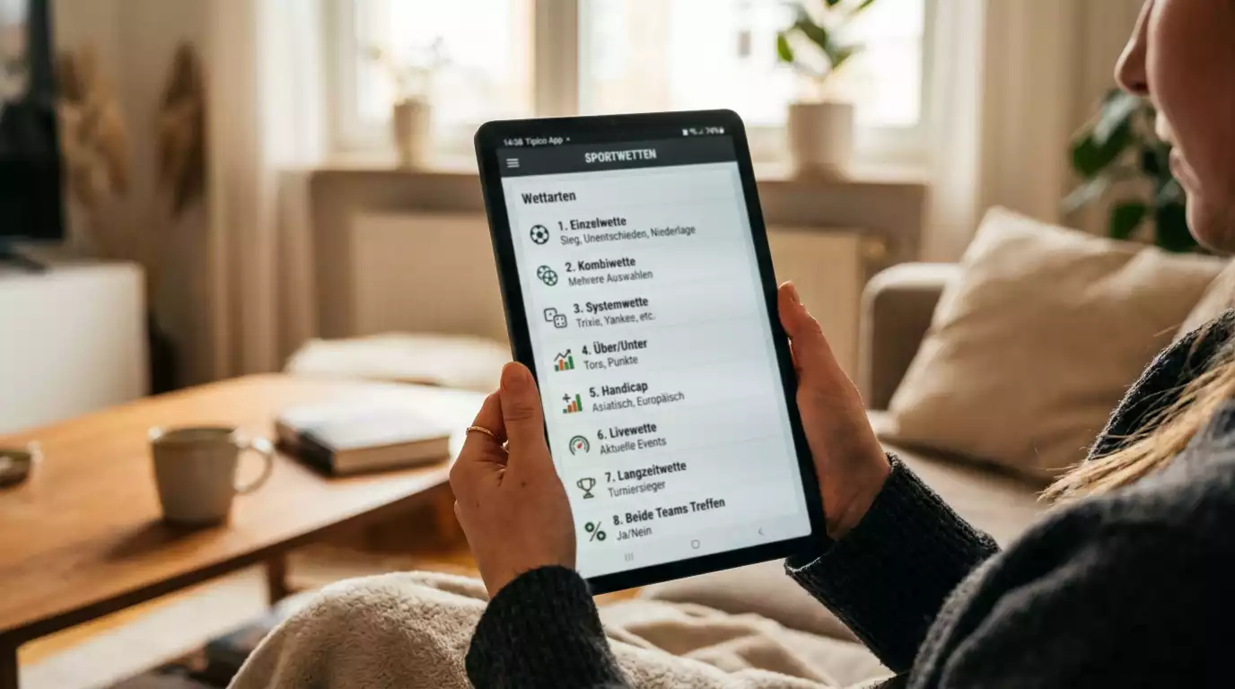 Tablet zeigt eine gegliederte Liste verschiedener Wettarten