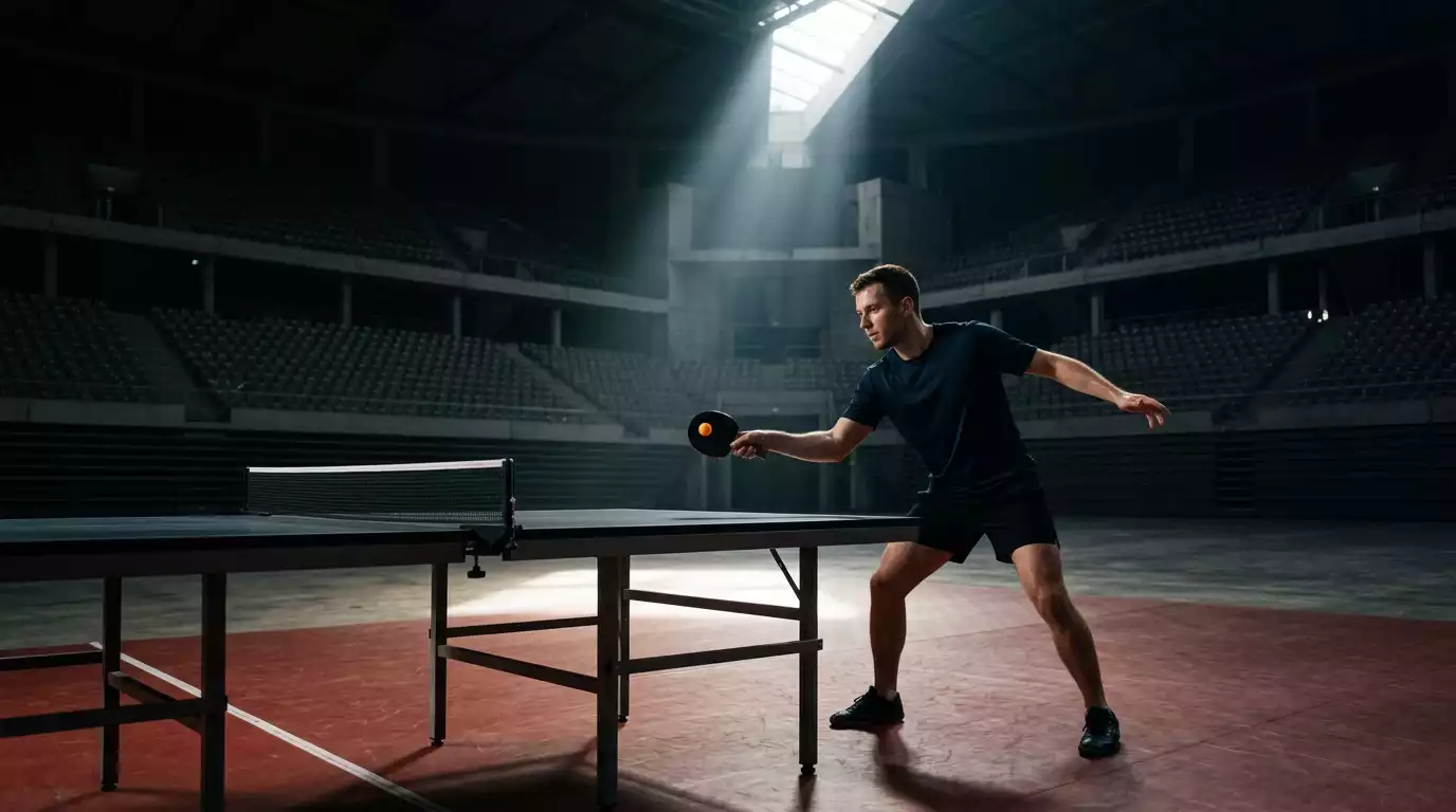 Tischtennisspieler in der Arena, Sinnbild für den Vergleich der Großereignisse